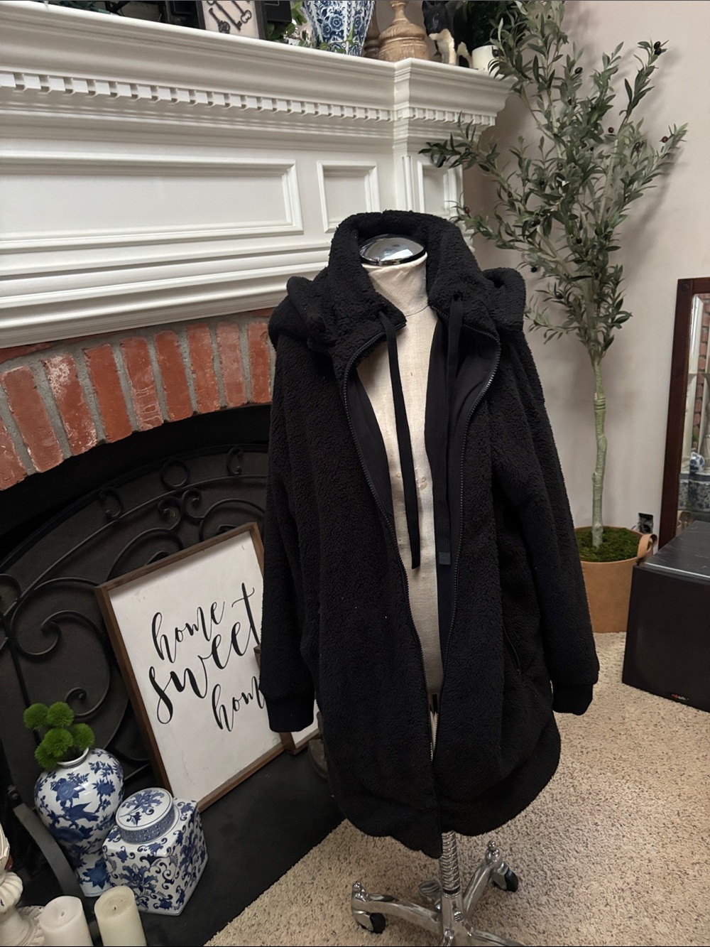 Athleta Black Hooded Teddy Jacket